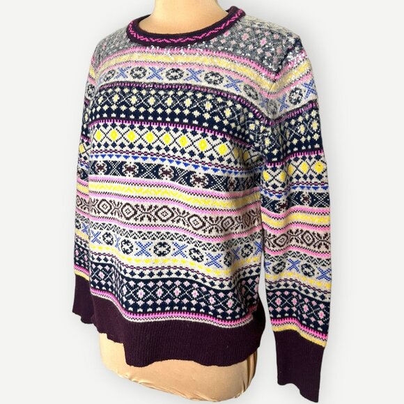 J. Crew Fairisle Wool Sweater Sequins M Aprés Ski Classic Retro 80s Fall Winter - Picture 4 of 9